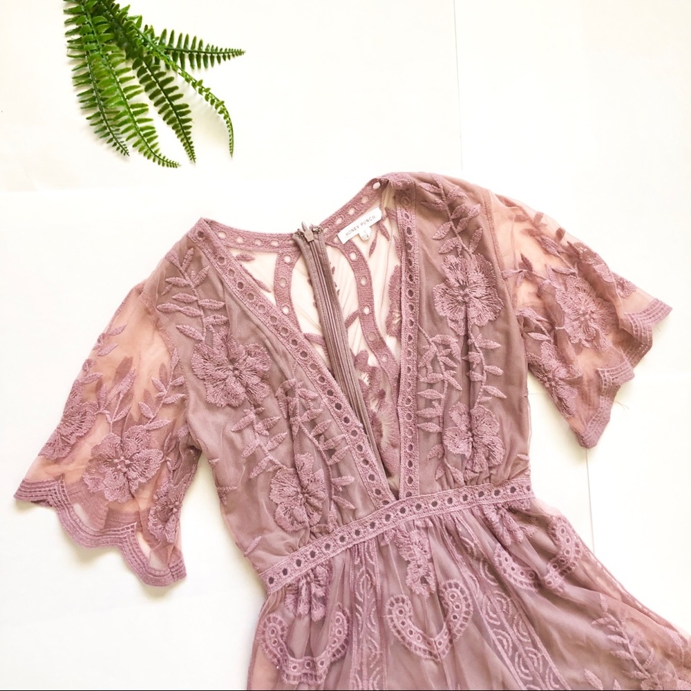 Honey Punch Lace Pink Floral Romper